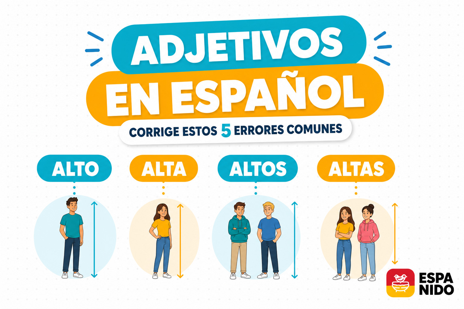 Spanish adjective forms alto, alta, altos and altas matched with people