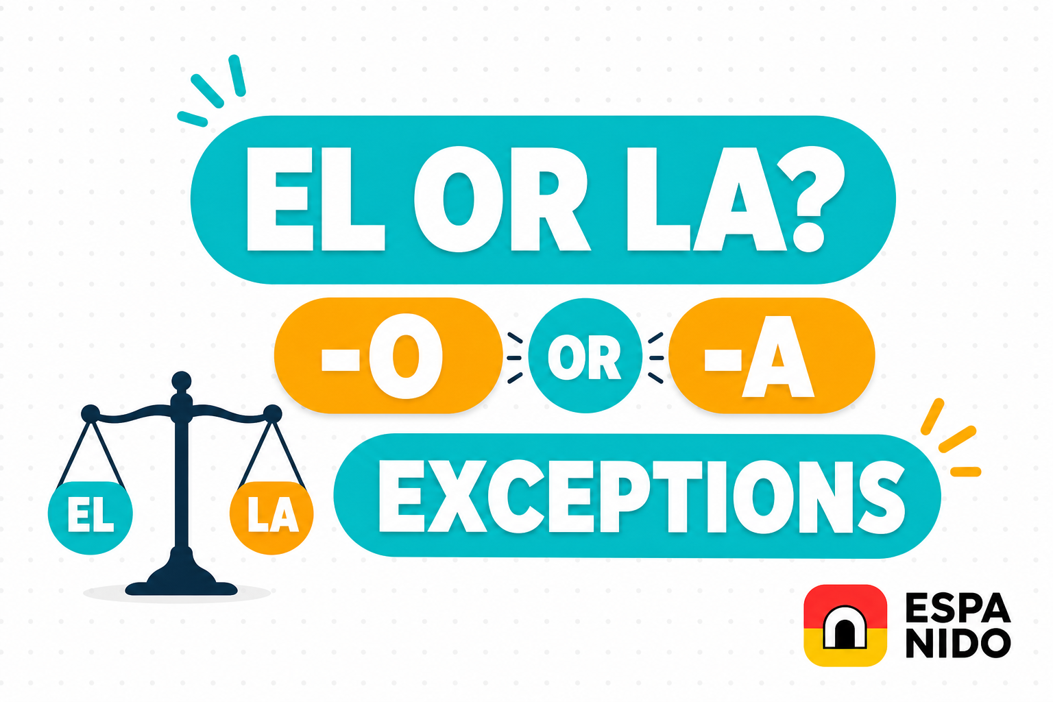 Spanish gender of nouns rules showing el, la, masculine and feminine noun endings